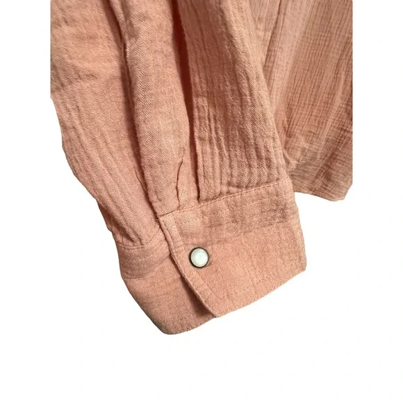 Any‎ Body Pink Gauze Tie Front Long Sleeve Button Up Shirt Women's Plus Size 2X - Picture 4 of 7